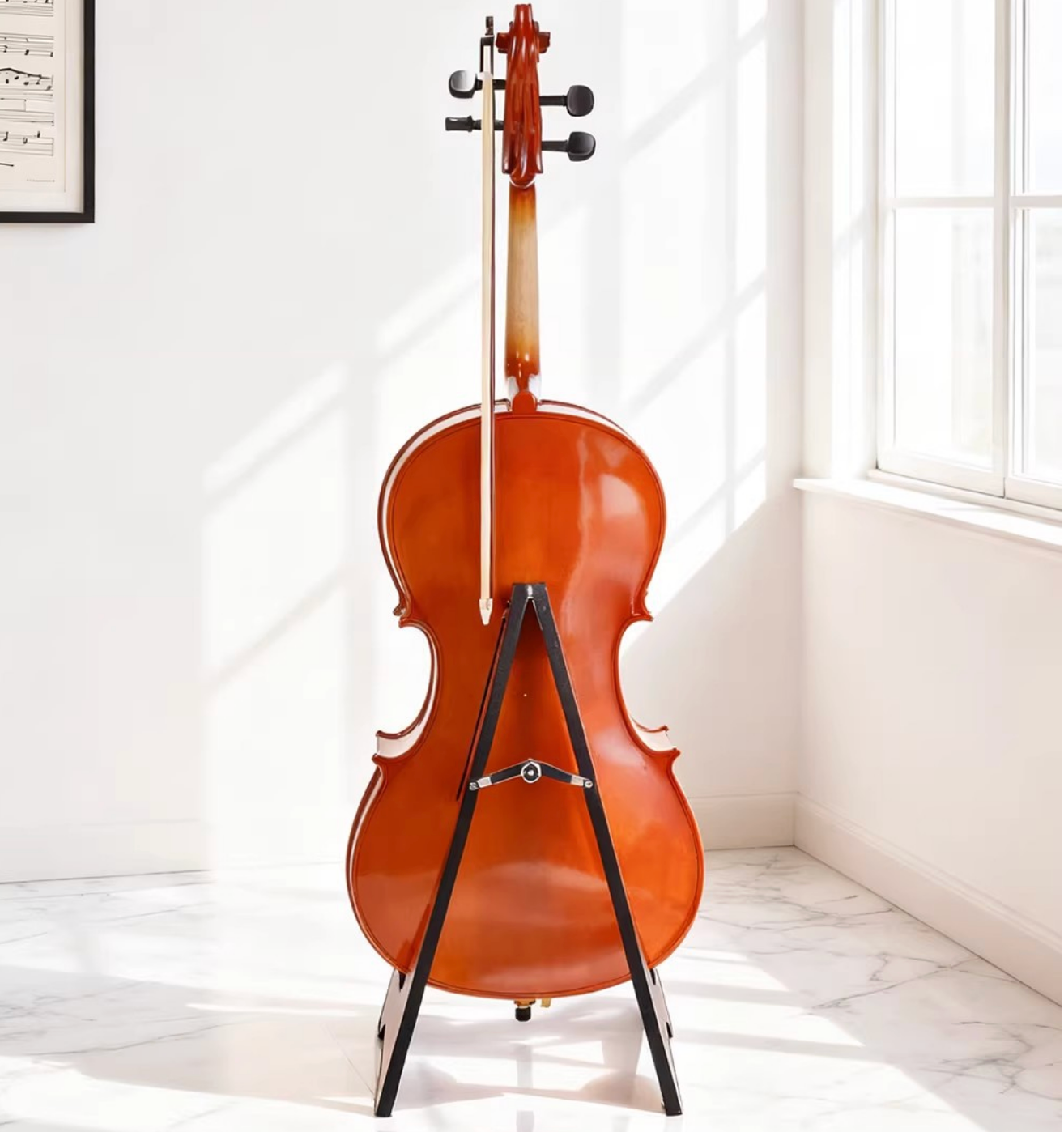 Cello upright floor stand, solid wood multi-layer board folding A-frame display rack, 3/4 and 4/4 violin placement rack
