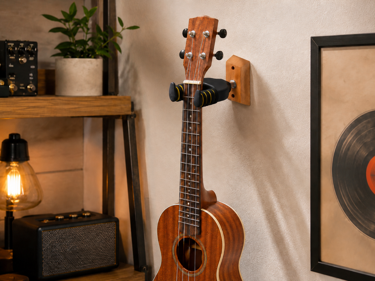 Guitar hooks, electric guitar stands, wall mounts, ukulele holders, gravity-locking brackets