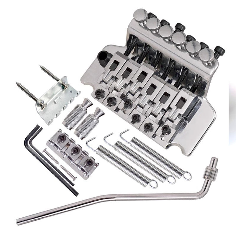Electric guitar double-wiggle bridge tremolo system ¨C Complete set of accessories including guitar bridge, double-wiggle tremolo plate, pull-string plate and bridge