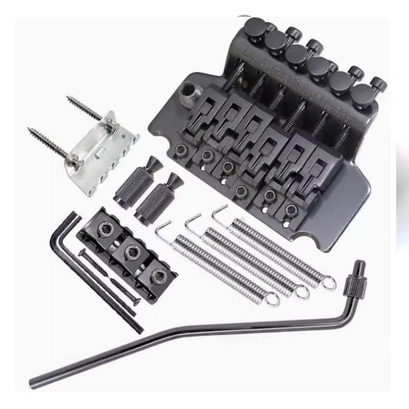 Electric guitar double-wiggle bridge tremolo system ¨C Complete set of accessories including guitar bridge, double-wiggle tremolo plate, pull-string plate and bridge
