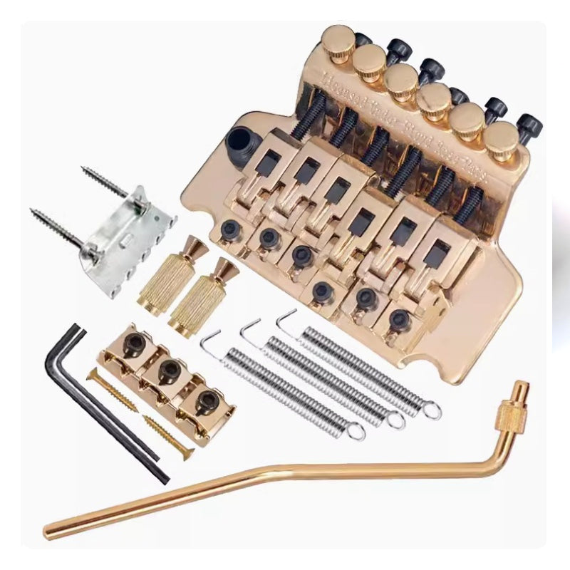 Electric guitar double-wiggle bridge tremolo system ¨C Complete set of accessories including guitar bridge, double-wiggle tremolo plate, pull-string plate and bridge