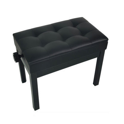 Single-person piano stool with adjustable height; solid wood stool featuring PU leather surface and bookcase storage; versatile instrument stool