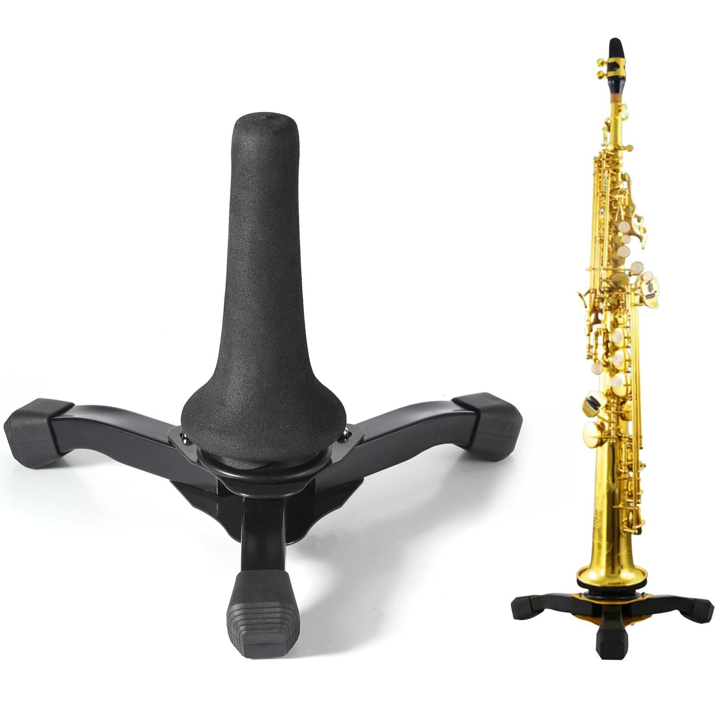 Folding tripod rest stand for trumpet, soprano saxophone, clarinet, flute and oboe