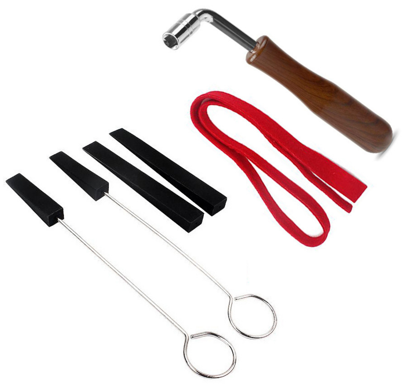 Piano tuning tools set (6 pieces, 8 pieces) including tuning dampers, tuning wrenches, and tuning tools