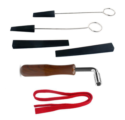 Piano tuning tools set (6 pieces, 8 pieces) including tuning dampers, tuning wrenches, and tuning tools