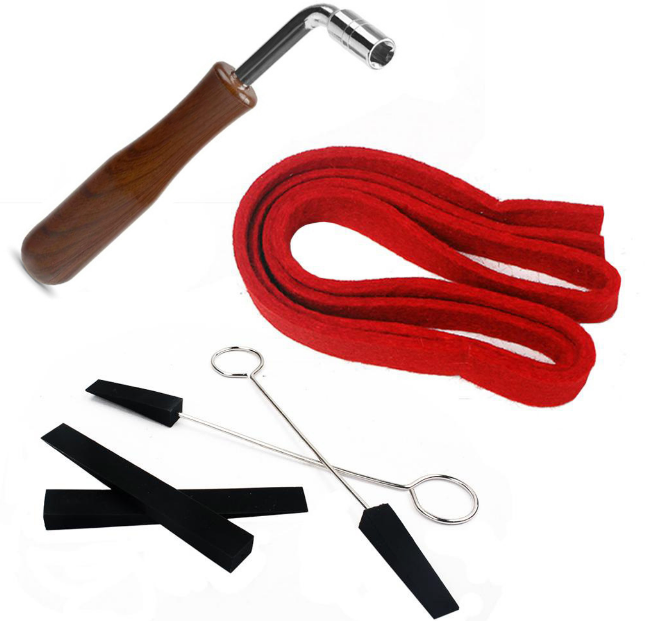 Piano tuning tools set (6 pieces, 8 pieces) including tuning dampers, tuning wrenches, and tuning tools
