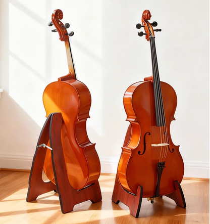 Cello upright floor stand, solid wood multi-layer board folding A-frame display rack, 3/4 and 4/4 violin placement rack