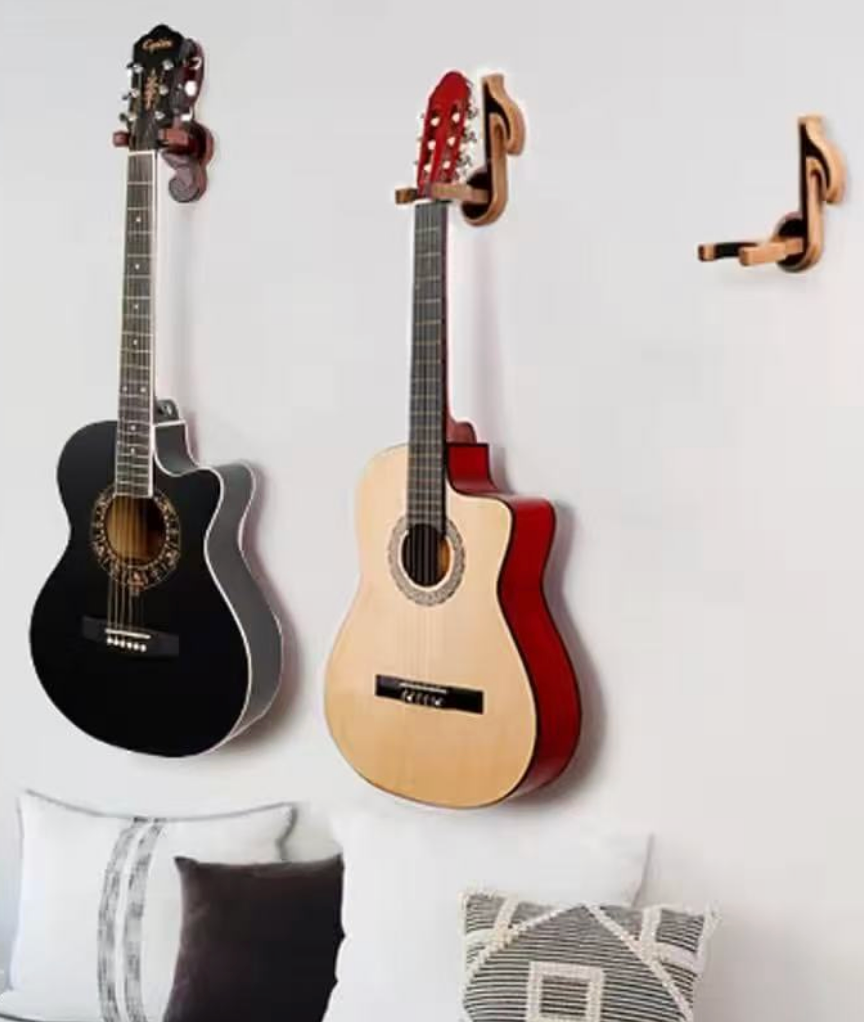 Wooden wall-mounted violin rack, creative musical note-shaped wall decoration, electric guitar, erhu, bass instrument rack