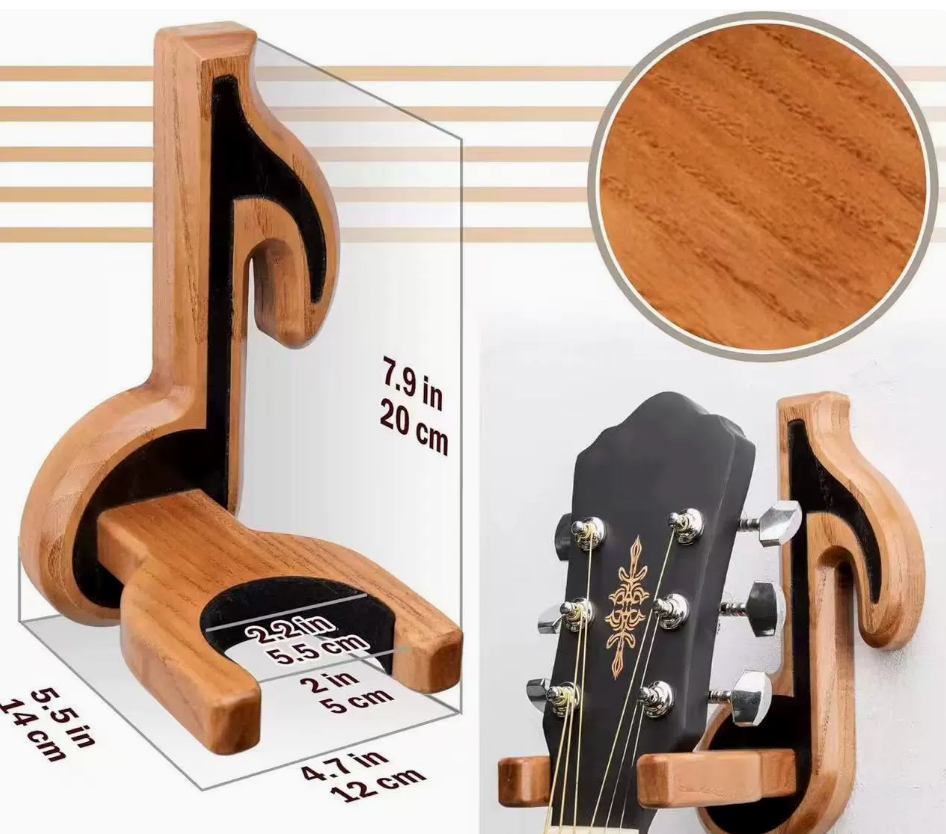 Wooden wall-mounted violin rack, creative musical note-shaped wall decoration, electric guitar, erhu, bass instrument rack